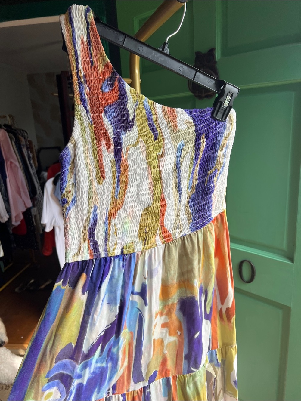 MEROKEETY colorful one shoulder maxi w/ front slit- size Medium